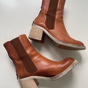 Free People Tan Heeled Boots with Chunky Heel